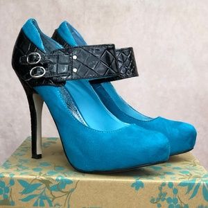 Blue Faux Suede Pumps 4.5” Heels Size 6.5